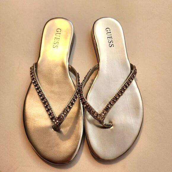 Guess Womens Shiney Silver with Bling Slip on Sandal in Size 7.5 - Picture 1 of 8